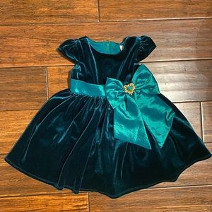 Christmas Rare Editions Dark Green Velvet Formal Holiday Dress Bow Baby 18-24m
